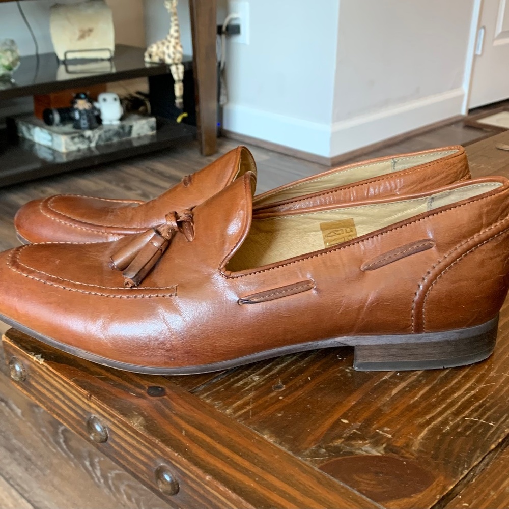 H London mens brown leather penny loafer size 12